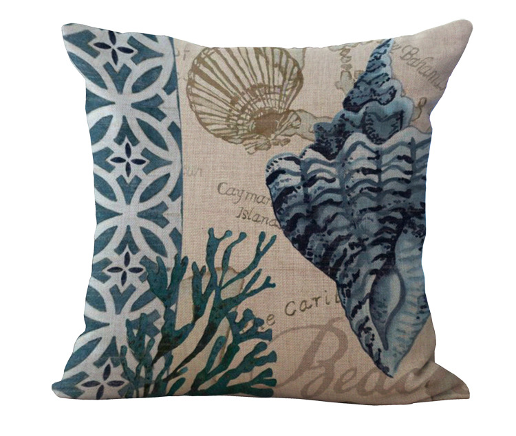 地中海风格 海马章鱼靠垫抱枕沙发垫 棉麻座椅靠垫套 s1012