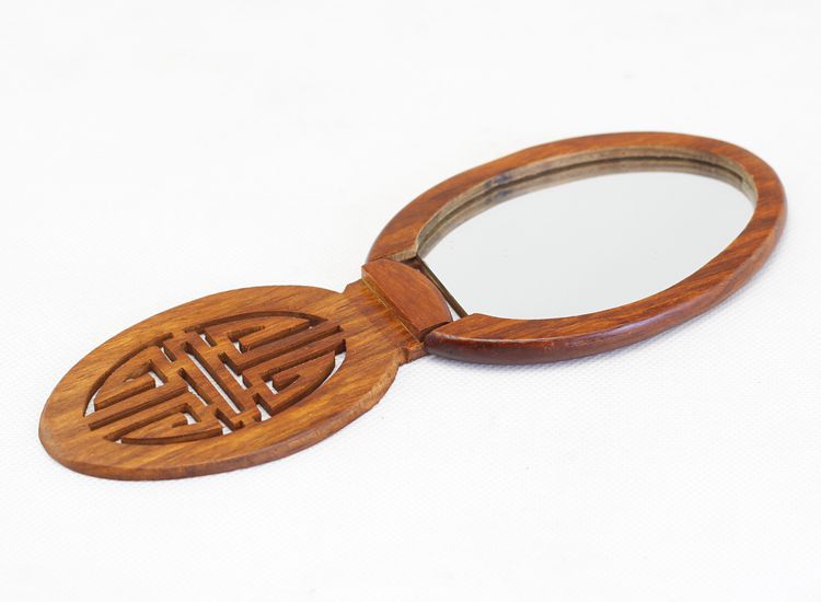 花梨木镜子红木便携式小镜子化妆折叠小镜子厂家直销雕刻log.