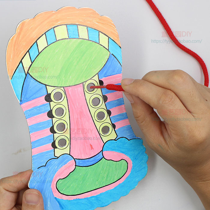 幼儿园儿童diy手工布鞋跑鞋涂色绘画 系鞋带技能练习创意玩.