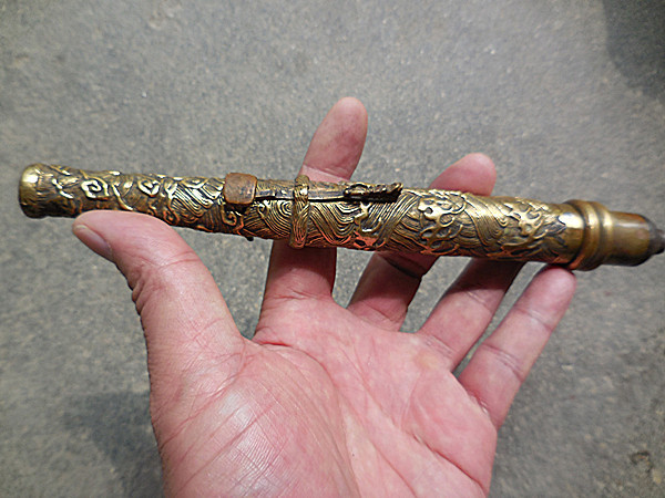 古玩杂件 民间收藏 纯铜盘龙袖箭 古代暗器 冷兵器收藏 鎏金挫银