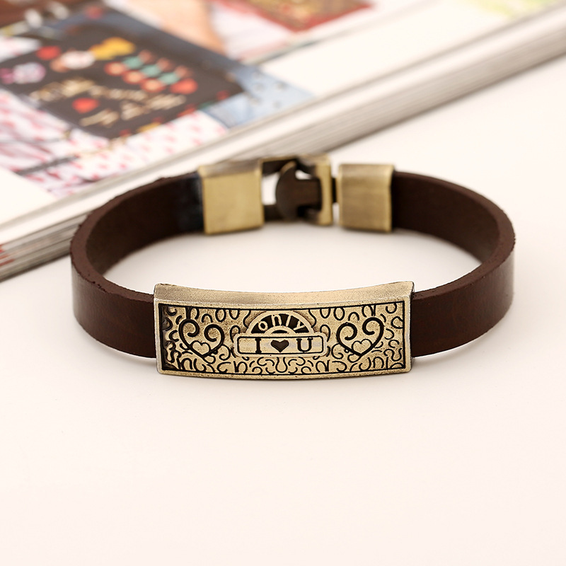 一件代发复古牛皮手镯手环欧美时尚男士真皮手镯手环朋克饰品