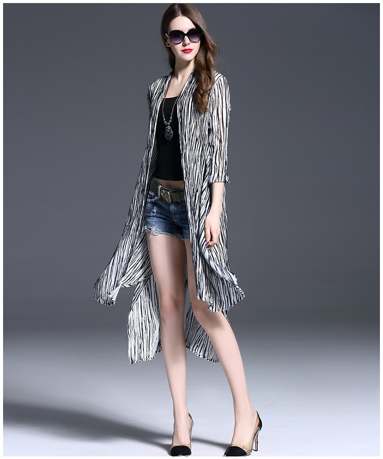 薄纱 欧洲站时尚高端女款薄纱亚麻外套 2016春款新品加长款女士外披