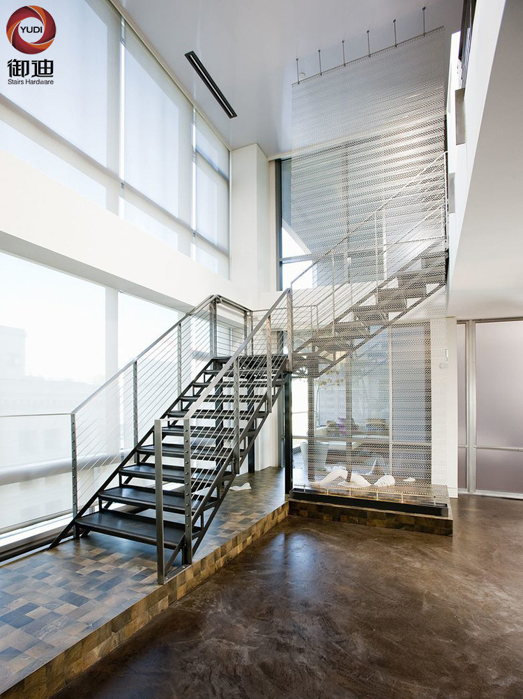 高端耐用不锈钢双跑楼梯 家具办公室装修工程用安全爬梯