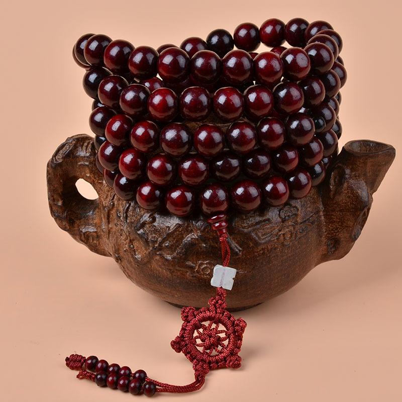 开光转运108颗10mm12mm泰国红檀木珠佛珠手链