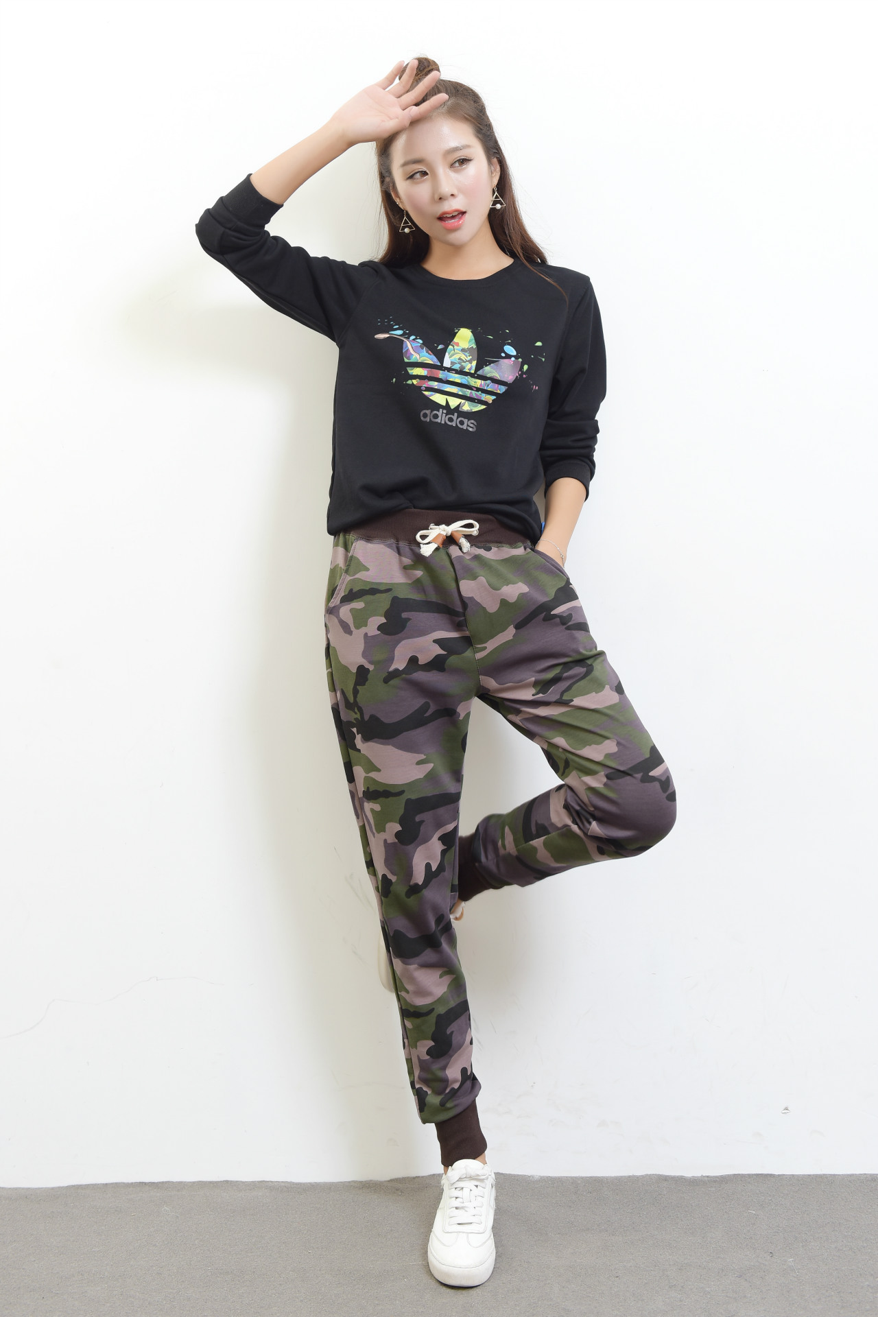 2016秋季新款女长裤休闲裤女生纯棉弹力小脚迷彩裤女式运动裤