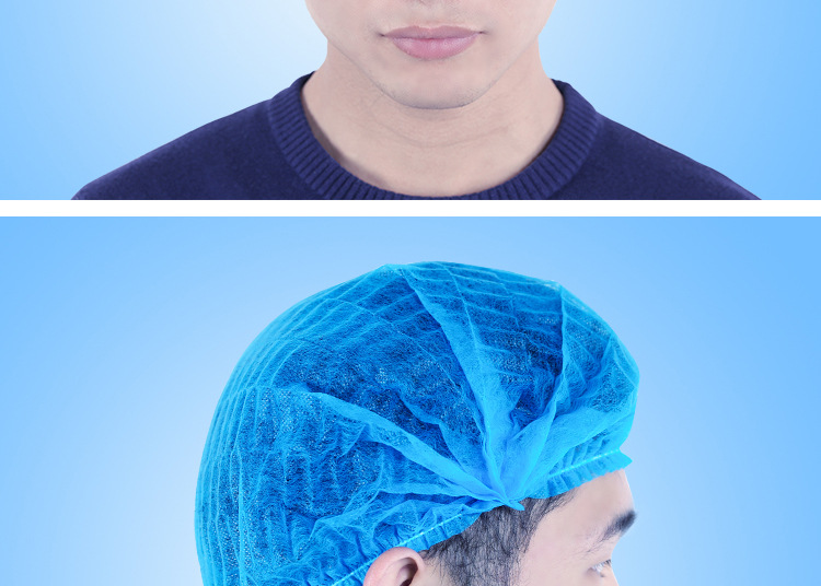 一次性医用无菌蓝色无纺布网帽松紧带头套帽防尘车间工作帽批发