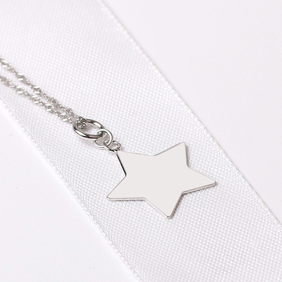 925银星星牌子平面五角星吊坠百搭刻字银饰diy项坠厂家批发代发