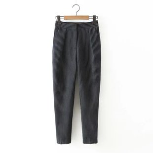 2016春条纹锥子裤女高腰阔腿裤休闲九分裤百搭小脚裤 8180