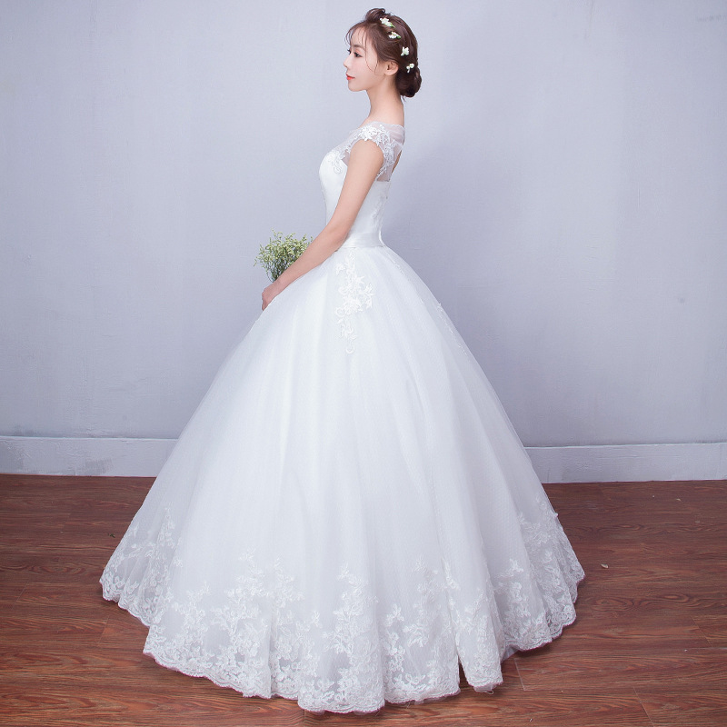 一字肩婚纱韩式齐地婚纱礼服新娘结婚婚礼2016新款简约公主婚纱