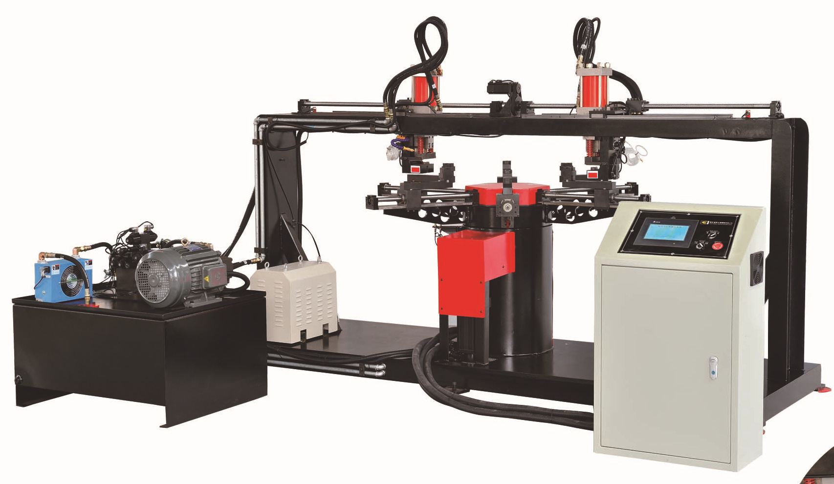 永丰数控液压带钢角铁法兰自动卷圆圆法兰数值圆形油压双头冲孔机