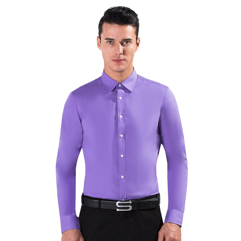 2017新款高档紫色婚庆宴会细斜纹修身免烫商务男式长袖衬衫男