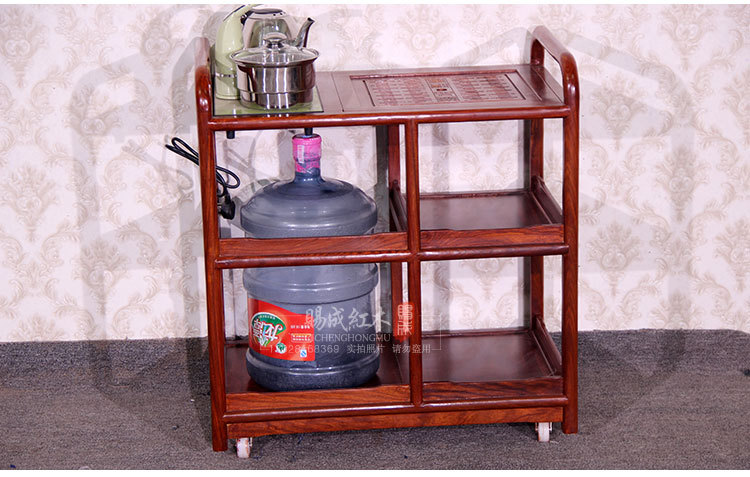 红木家具花梨刺猬紫檀木茶台茶桌手推移动茶水车功夫实木方形茶.