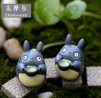 多肉植物 苔藓微景观摆件创意 搪胶 树脂小梅 宫崎骏喝酒举杯龙猫