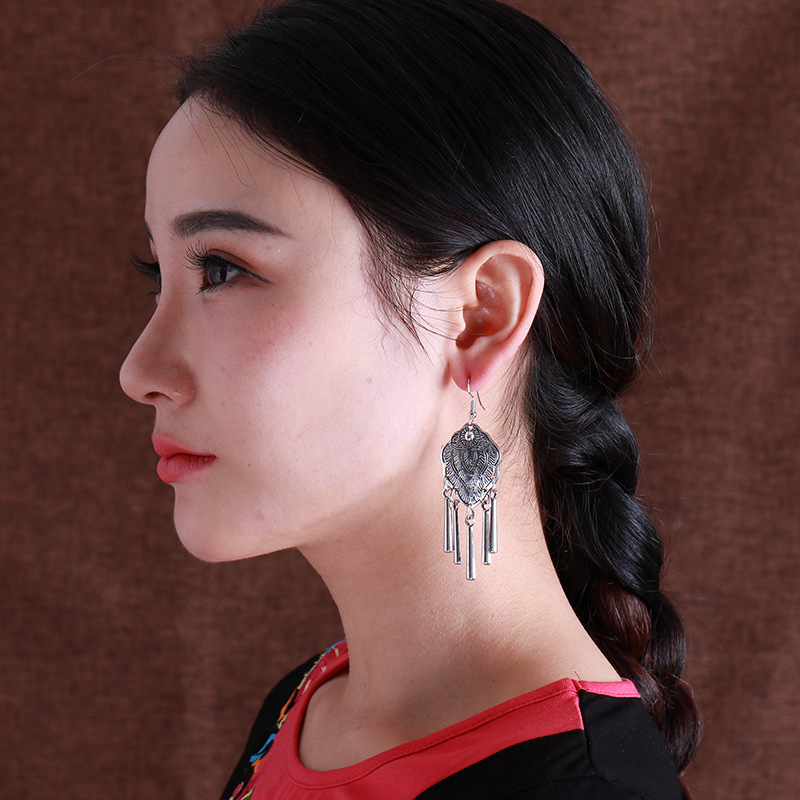 兰蝶民族风波西米亚苗银耳环 泰国傣族原创耳坠演出饰品厂家批发