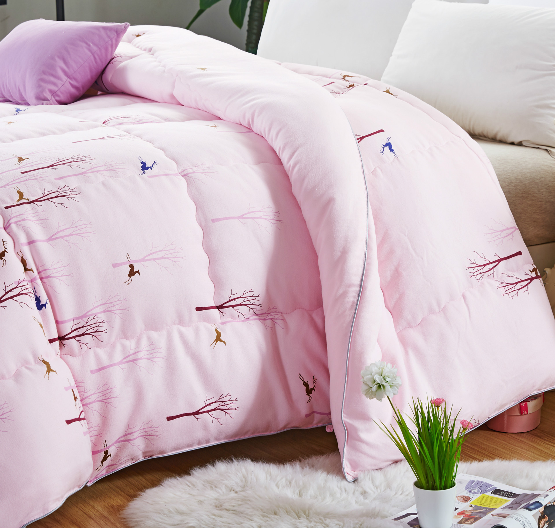 厂家批发加厚保暖生态全棉磨绒羊绒棉冬被子商超市专柜被芯实体店