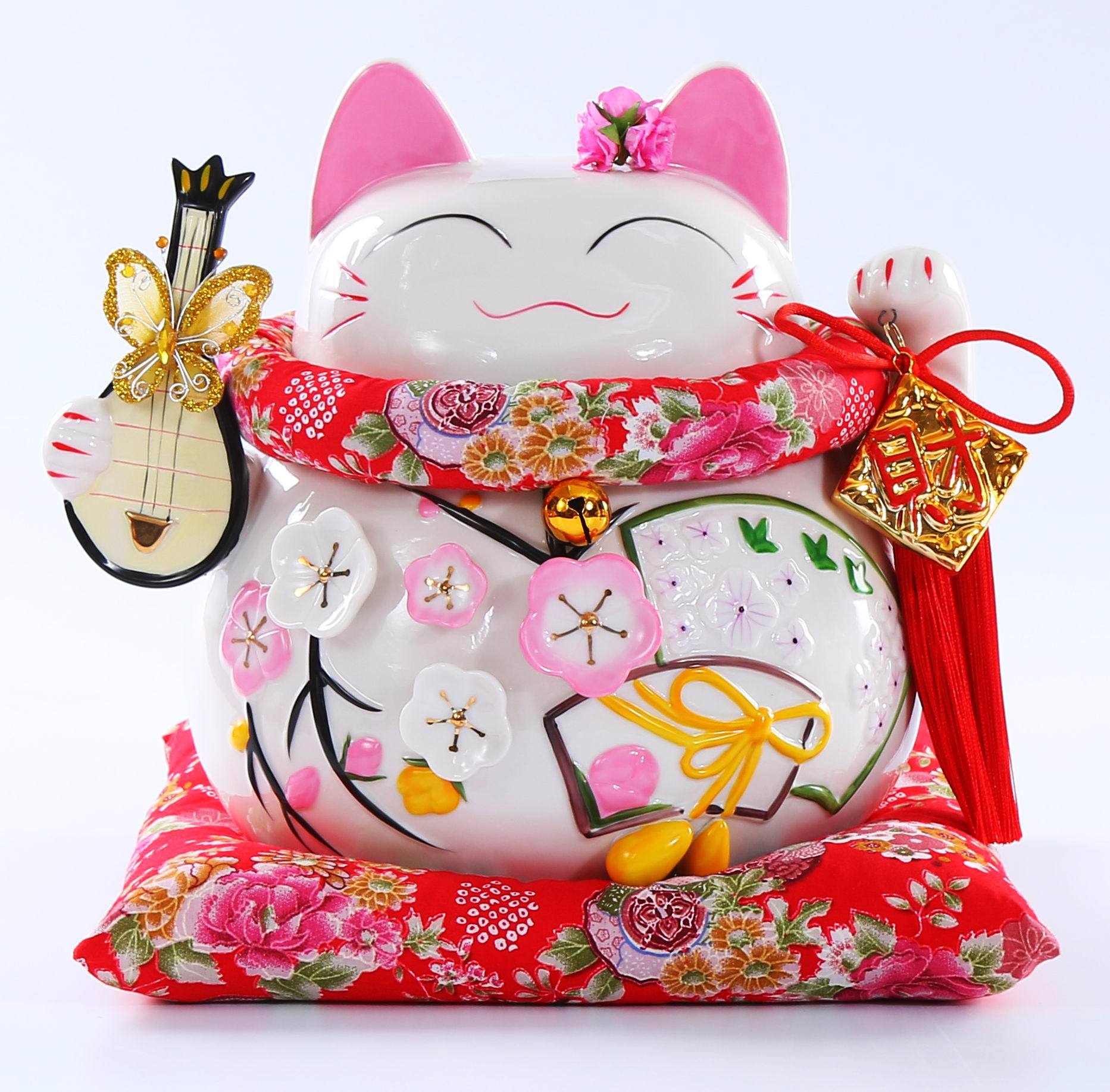 万亿堂中国风陶瓷招财猫存钱储蓄罐11寸琵