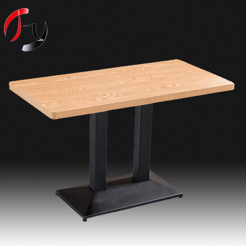 厂家直销佛山双柱三胺板咖啡桌 贴木纹主题餐桌 奶茶店时尚休闲桌