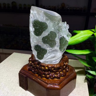 梅花笔筒_巴西老矿料绿幽灵俏色梅花笔筒摆件 - 阿里巴巴