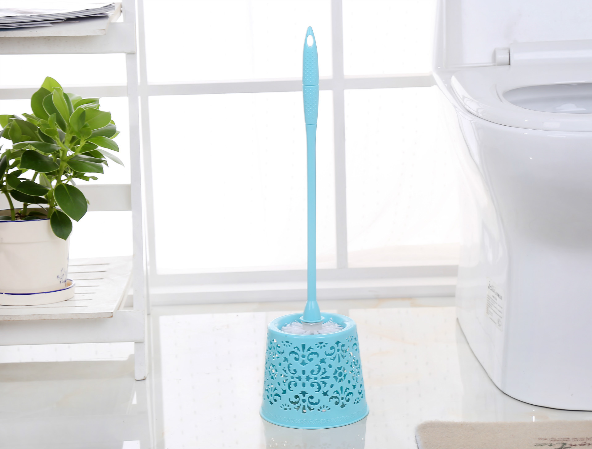 Factory Direct Supply Plastic Toilet Brush with Holder Set Bathroom Toilet Household Toilet Cleaning Brush General Merchandise Daily Use