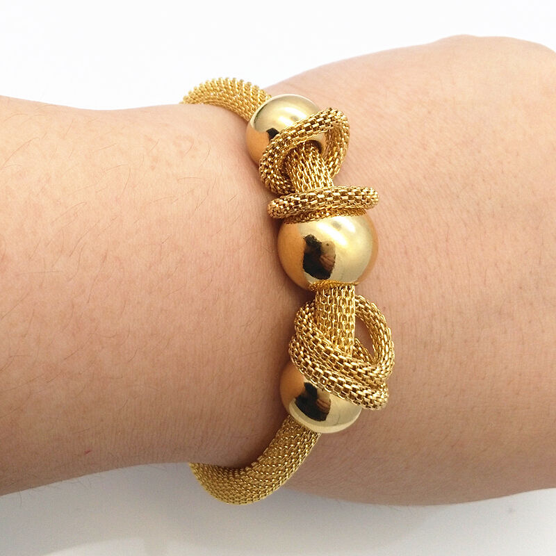 编织网状韩版饰品手链 网状金属圆珠手链 刚金双色钛钢手链