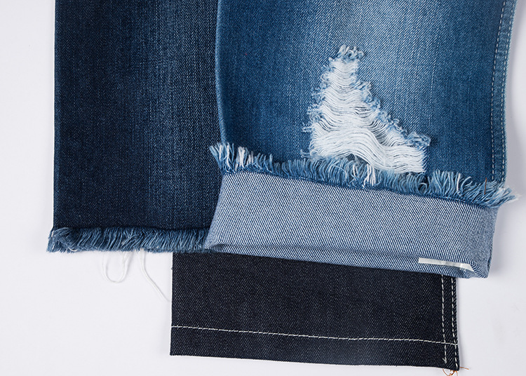 秋冬380g全棉牛仔布破洞牛仔服装面料斜