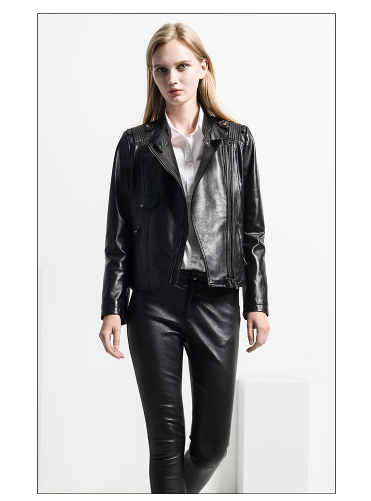 蓝歌丹黎2016秋冬新款绵羊皮外套 真皮皮衣女短款机车服街头夹克