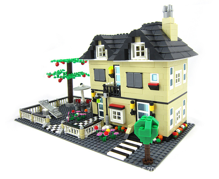 厂家直销 别墅拼装积木 拼插积木别墅房子建筑模型 塑料积木玩具