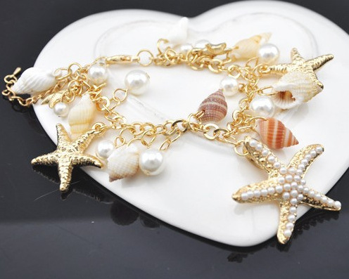 Summer Beach Jewelry Retro Starfish Conch Mud Snails Mixed Multi-Element Shell Bracelet for Women