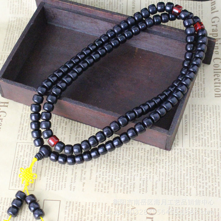 天然黑玛瑙菩提根桶珠 108颗黑菩提男女成品手链 菩提子手.