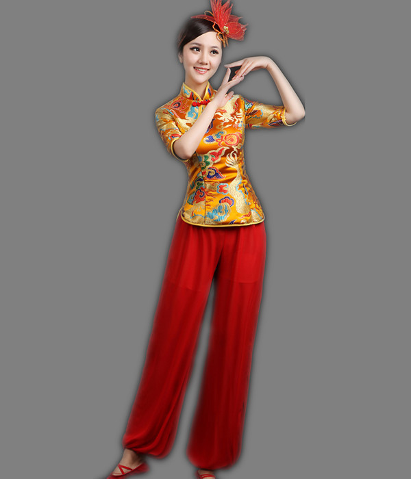 秧歌服腰鼓扇子舞旗袍服装中国风舞蹈服女广场舞打鼓服