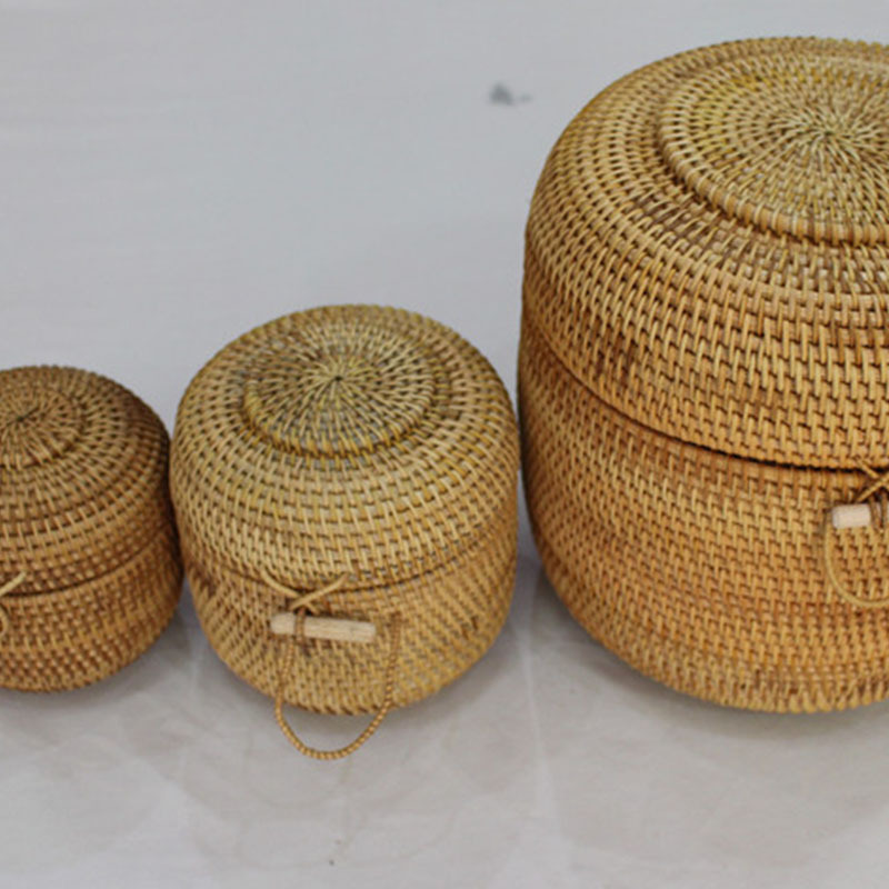 藤编七子饼筒茶叶罐茶叶桶储茶叶盒越南竹篓普洱茶饼茶具收纳