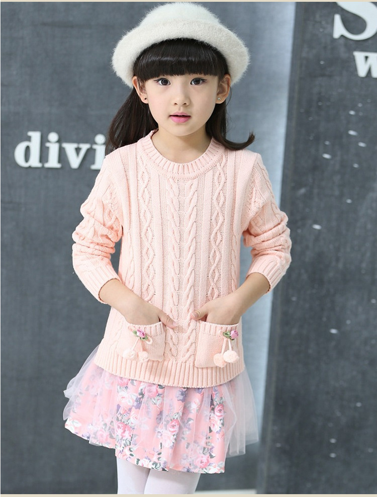 童装2016春款女童麻花毛衣印花短裙套装中大童针织衫公主毛衣裙春
