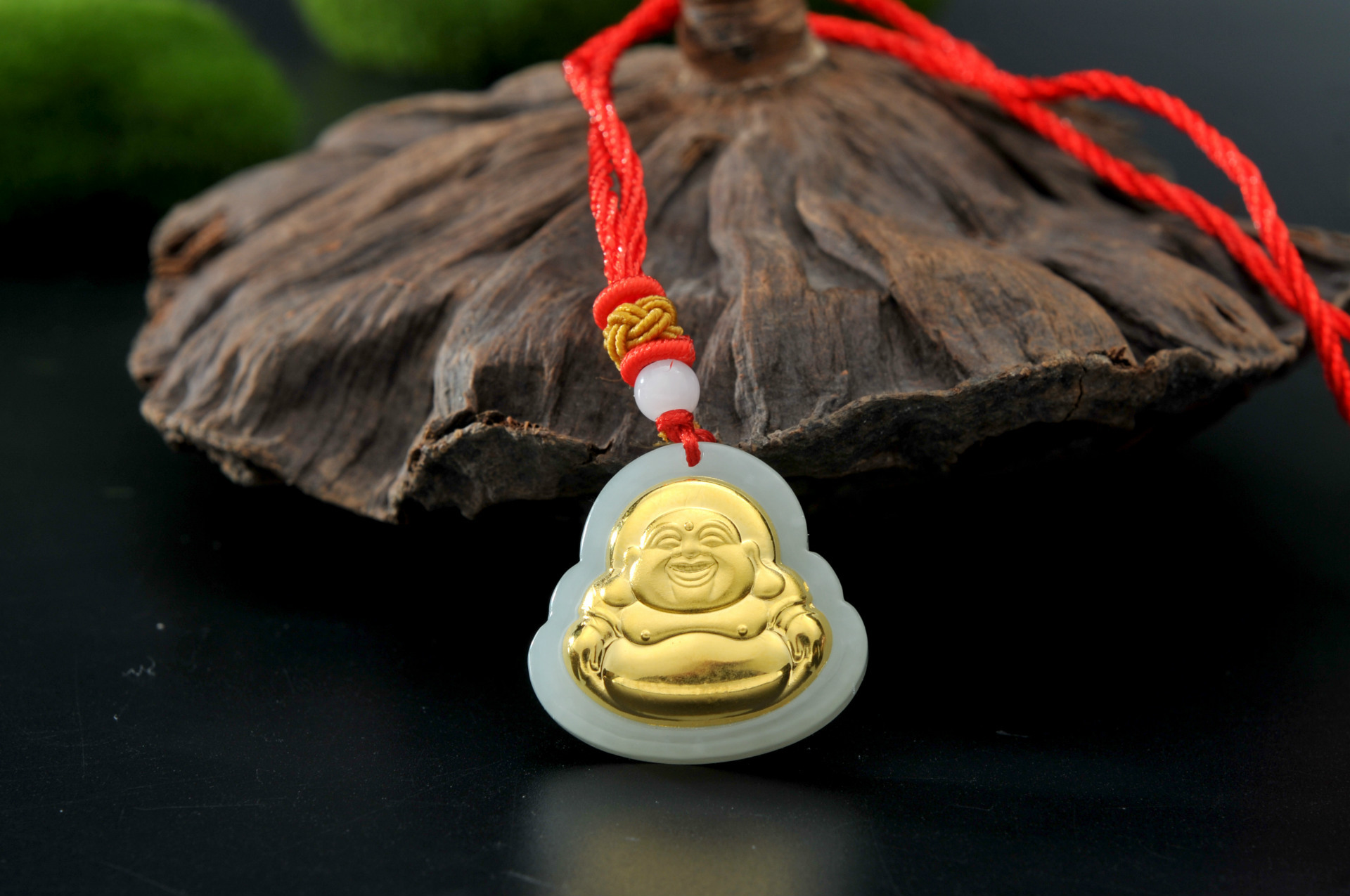 也买银银饰批发和田玉镶3d足金24k金镶玉吊坠弥勒佛吊坠