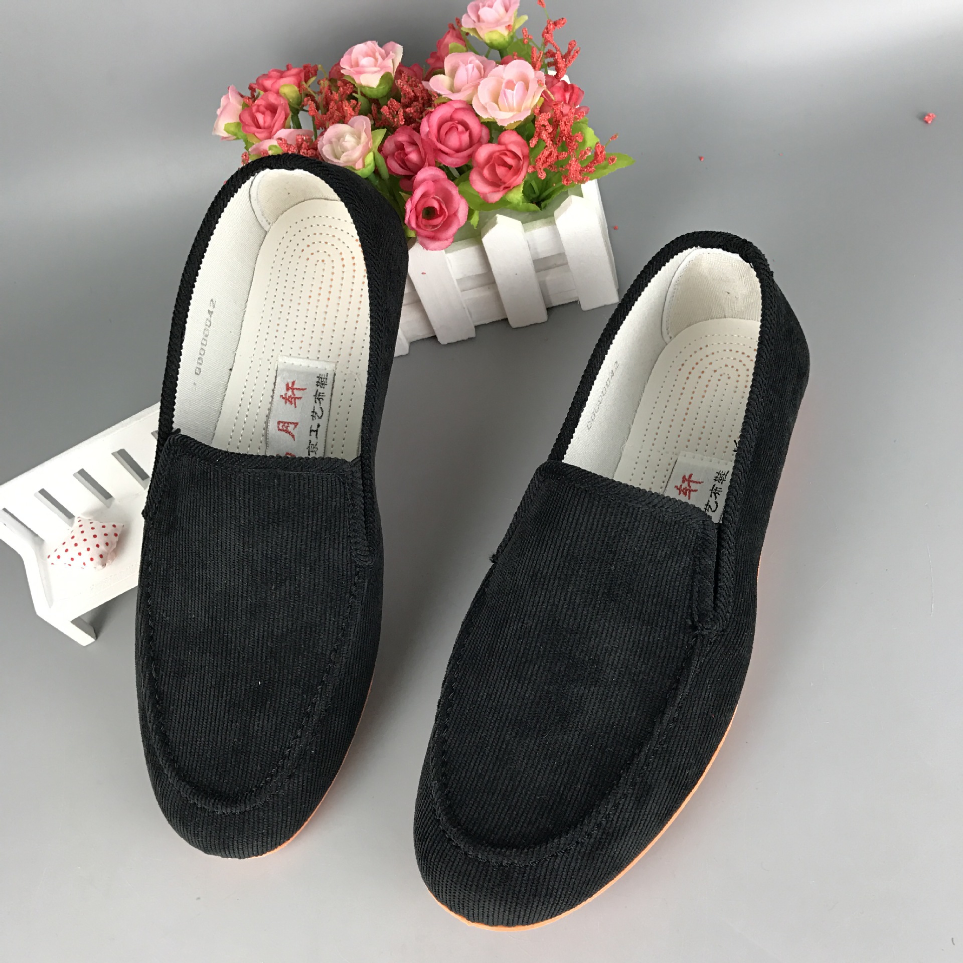 厂家直销新款平跟男鞋 条绒低帮牛筋底圆头棉布男式休闲布鞋