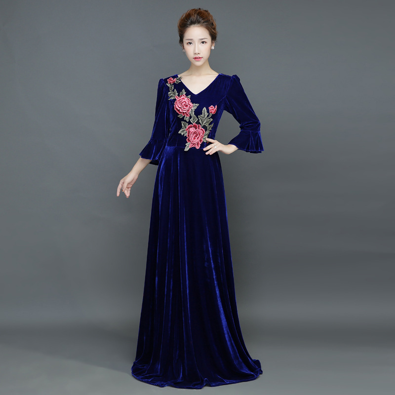 2019合唱礼服长裙大型合唱团礼服合唱演出服女长裙主持人指挥服