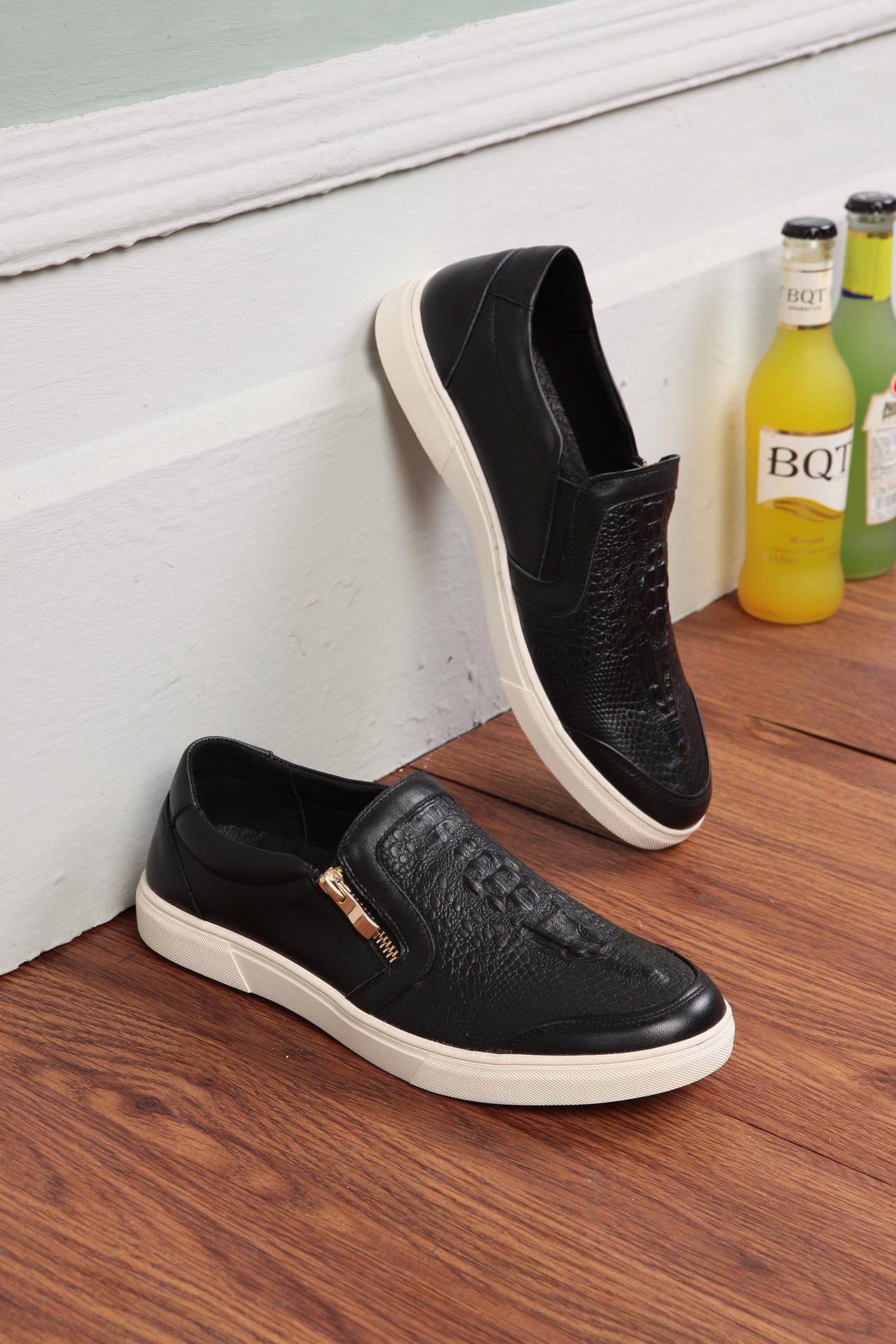 鳄鱼纹侧拉链真皮休闲男鞋一件代发四季男皮鞋