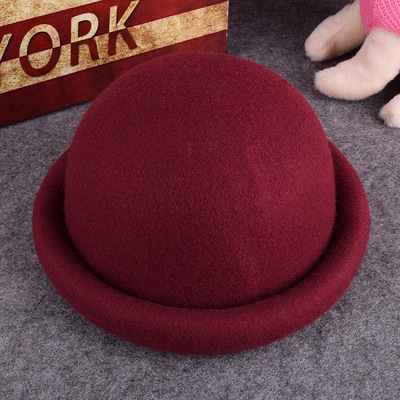 韩版时尚礼帽纯羊毛帽子新款儿童毛呢帽休闲时尚逛街保暖帽子批发