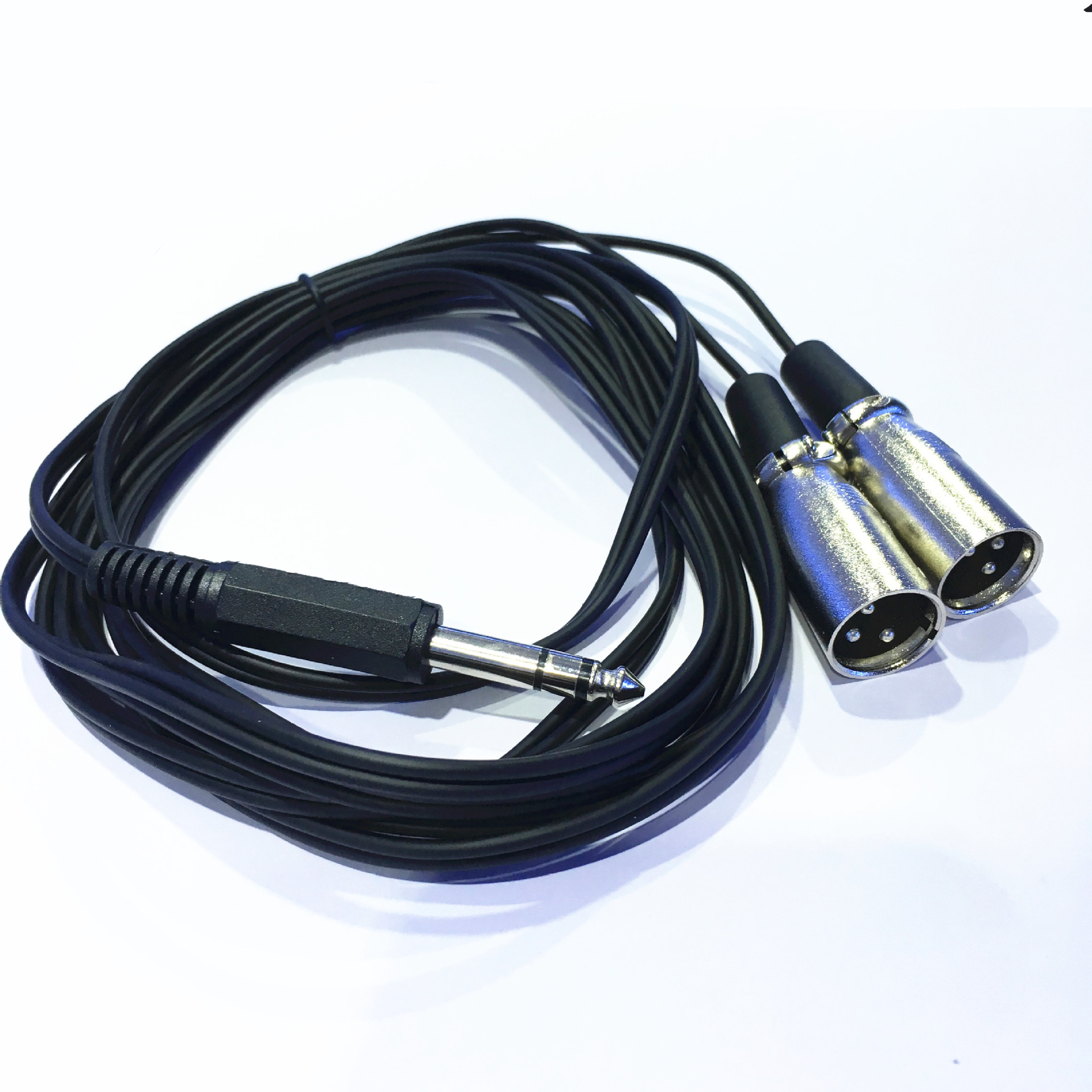 trs一分二音频线大三芯声卡连2xlr功放 6.35mm转双卡农公 3米