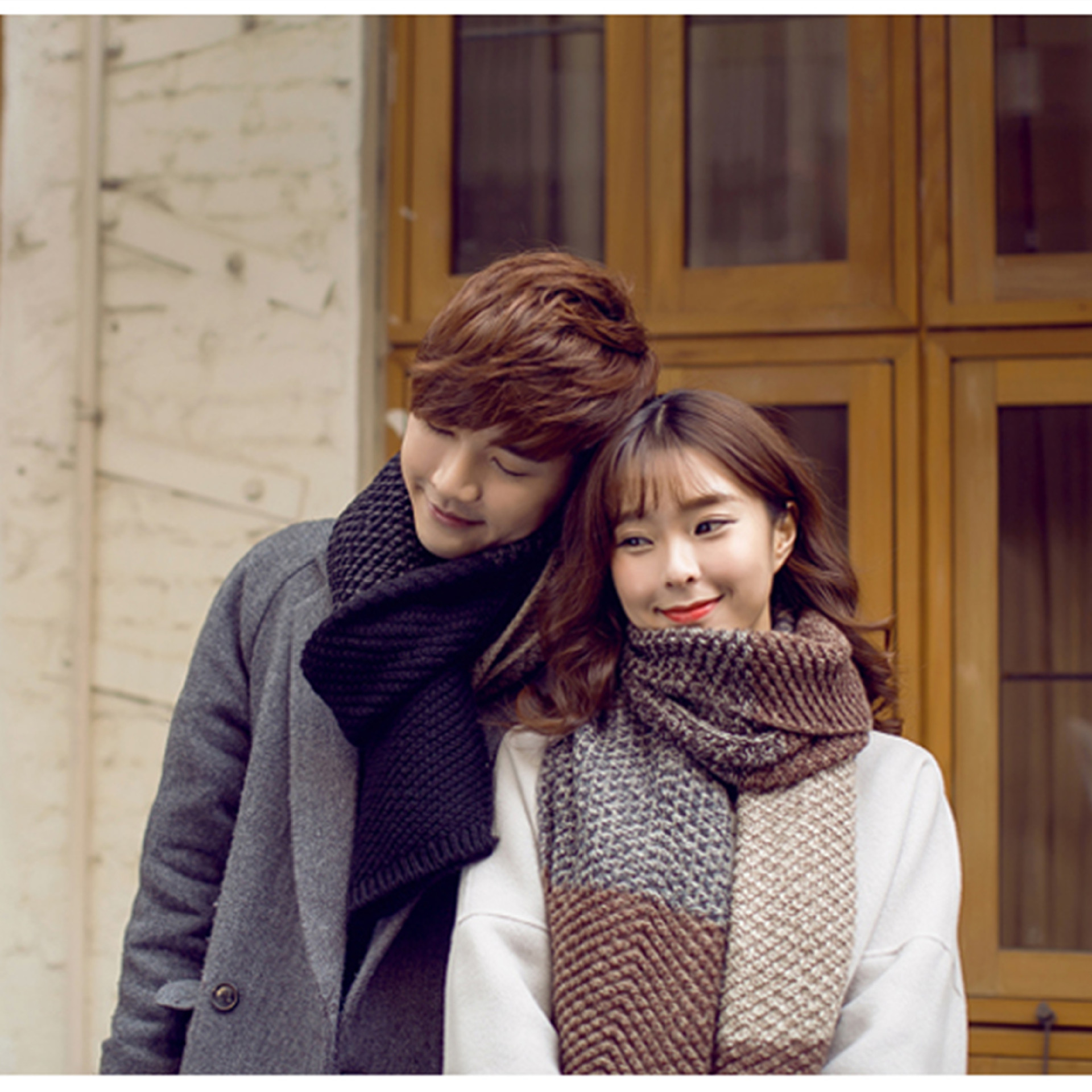 2019秋冬韩版新款时尚情侣拼色围巾 男女士通用保暖加厚针织围脖