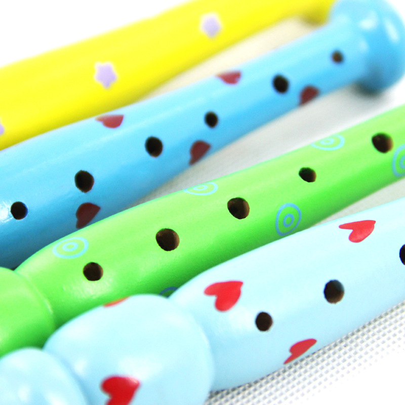 厂家多色玩具木制卡通笛子木质儿童竖笛6孔