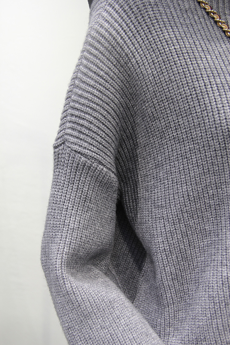 韩国原单冬装新款纯色高领百搭针织衫宽松卷边喇叭袖毛衣女w688b