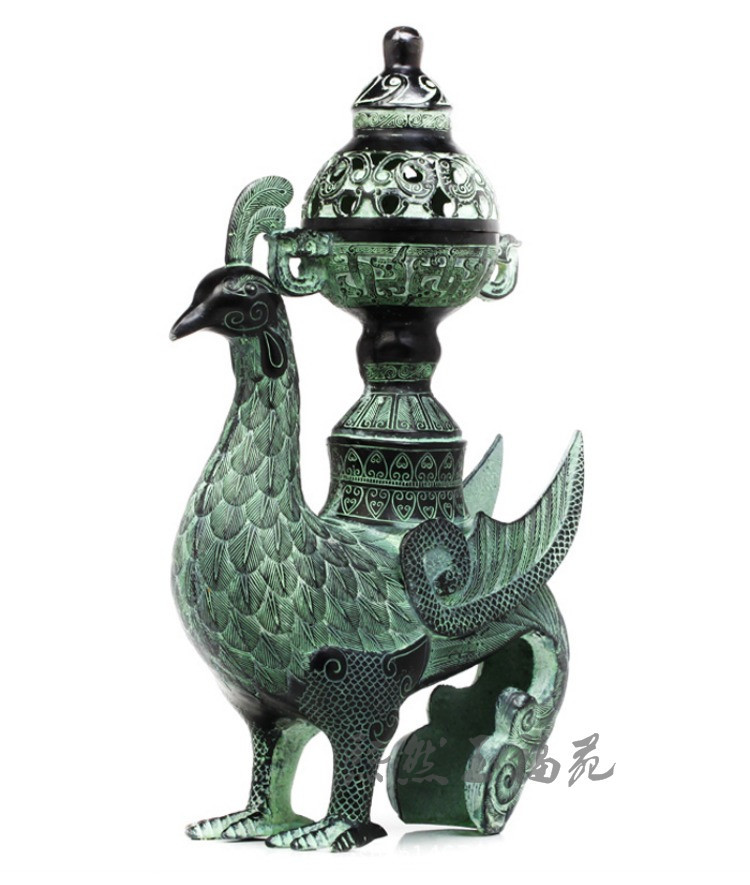 青铜器香炉摆件 仿古铜器鸟尊熏香炉古玩家居装饰工艺品摆件