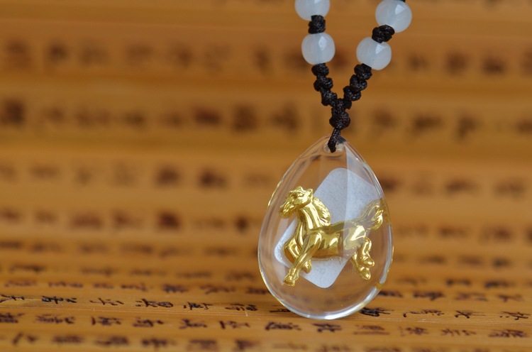 批发晶美金吊坠水晶十二生肖马镶嵌24k千足金黄金项坠活