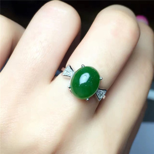 925银 和田碧玉戒指 银镶碧玉活口女士戒指 厂家直销 批发玉石