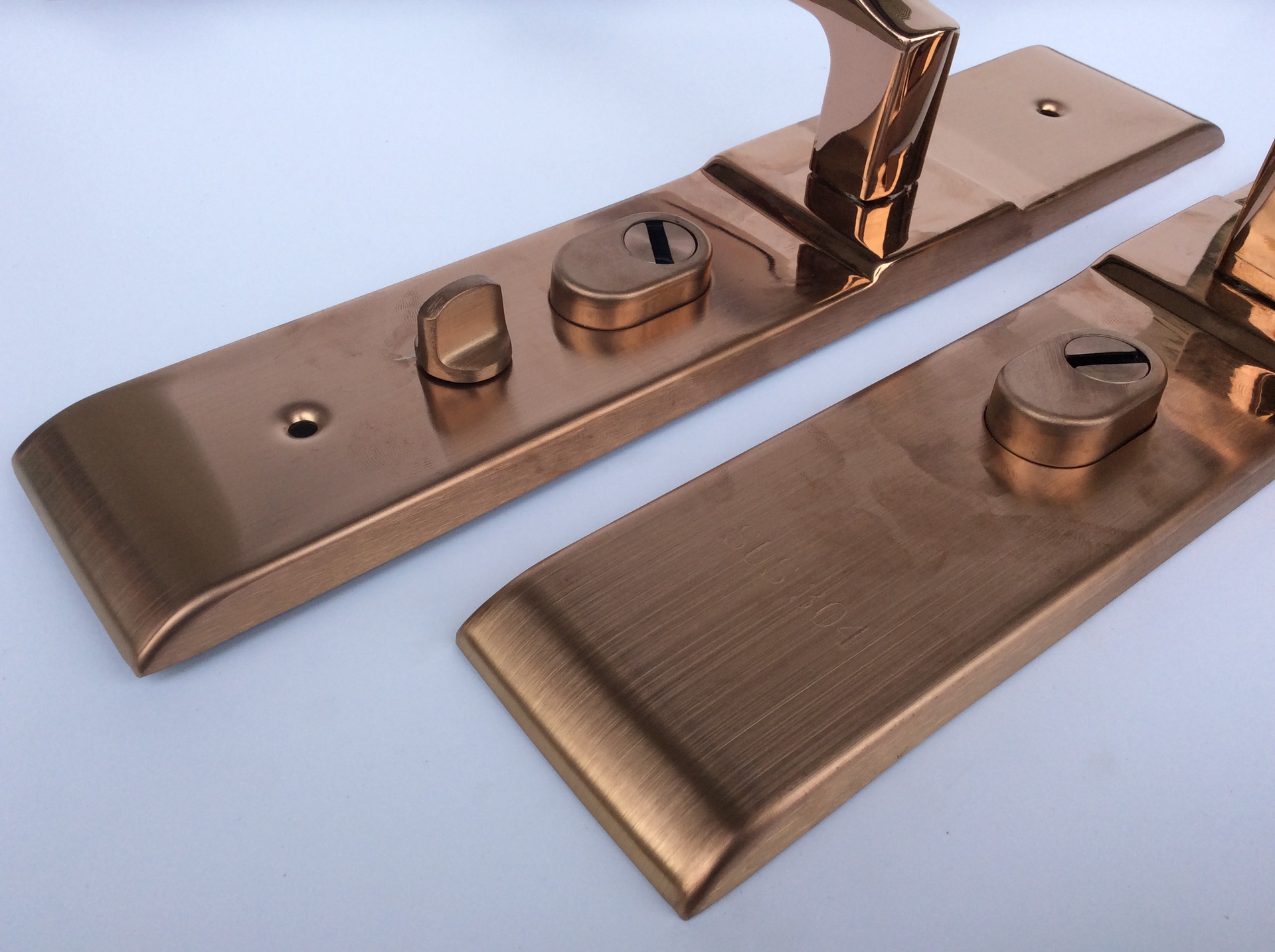 门窗五金 玫瑰金不锈钢防盗门把手 钢塑门