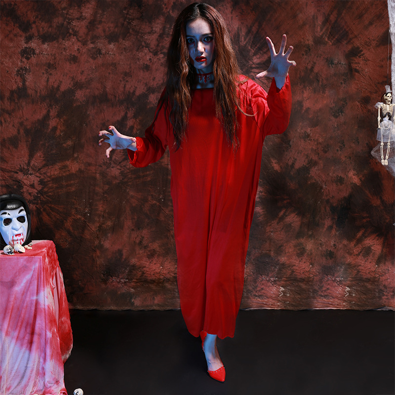 cosplay贞子女鬼服装鬼屋鬼节装扮服饰红色白色万圣节演出服装采购
