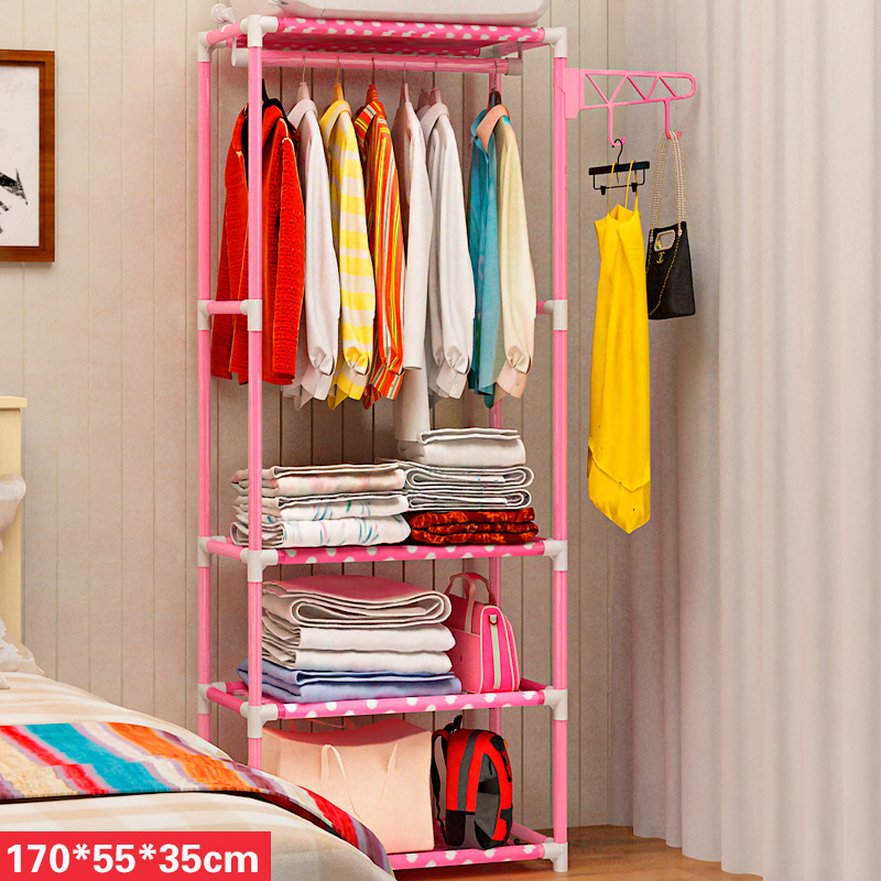 Simple Coat Rack Floor Clothes Rack Bedroom Storage Shelves Room Clothes Storage Rack Cabinet Simple Modern Double Rod Type