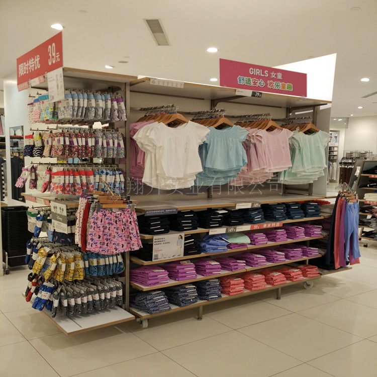 翔升供应 优衣库系列展示架 中岛带轮服装展架 挂衣架 厂家直销