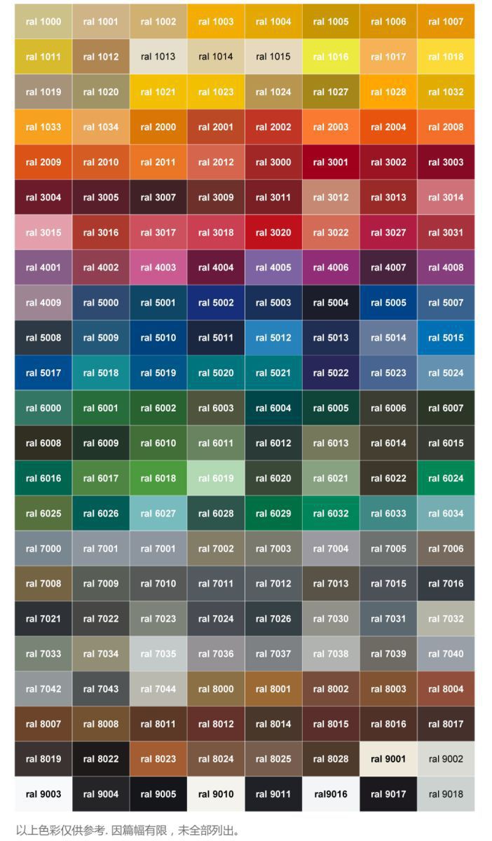 客户可以根据以下色图卡告诉客服你们所需要的颜色