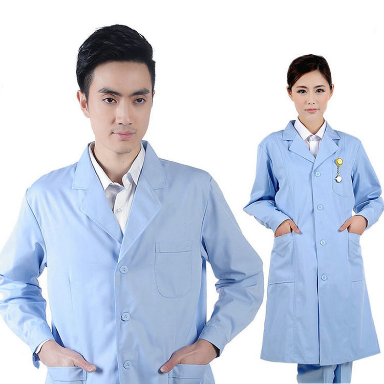 蓝色医师服长袖国标医生工作装冬装男女医用制服白大褂涤平实验室